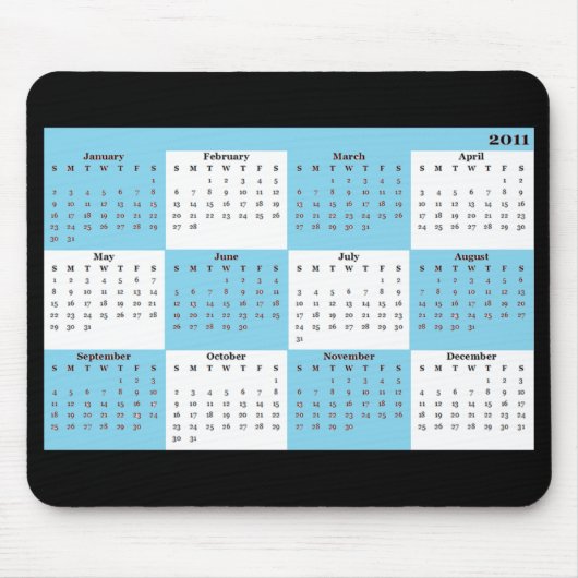 2011 kalender blauw Mousepad Muismat (Voorkant)
