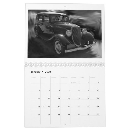 2012 Auto's van gisteren in zwart-wit Kalender (Jan 2026)