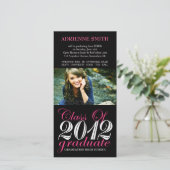 2012 Graduation Party roze Black Invite Kaarten (Staand voorkant)