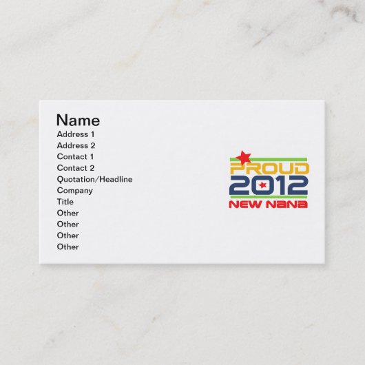 2012 trotse Nana T-shirts en Giften Visitekaartje (Voorkant)