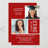2013 Foto Afstuderen Invitation Red & White Kaart (Voorkant / Achterkant)