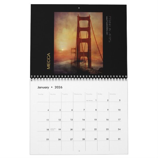 2013 Golden Gate Bridge geïnspireerd kunstwerk Kalender (Jan 2026)