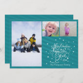 2014 3 photo Carte de vacances de Noël rayures ble (Devant / Derrière)