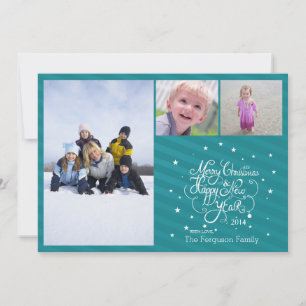 2014 3 photo Carte de vacances de Noël rayures ble