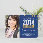 2014 AFSTUDEREN goudglitter confetti royal blue Kaart (Staand voorkant)