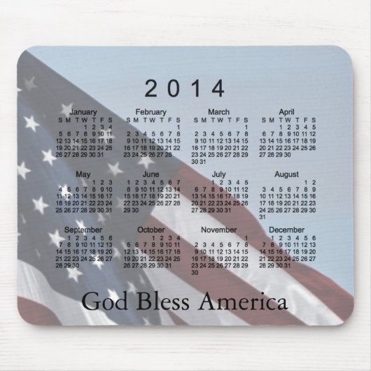 2014 Calendar God Bless America Muismat (Voorkant)