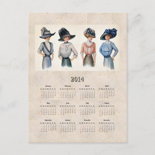 2014 Edwardian Mode Pocket Calendar Briefkaart (Voorkant)