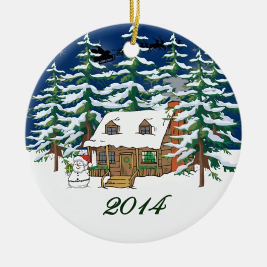 2014 Log Cabin kerstversiering Keramisch Ornament (Voorkant)