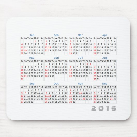 2015 gris simples de tapis de souris de calendrier (Devant)