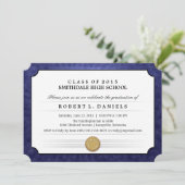 2015 Navy Blue Border Diploma Afstuderen Uitnodige Kaart (Staand voorkant)