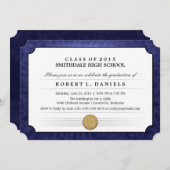 2015 Navy Blue Border Diploma Afstuderen Uitnodige Kaart (Voorkant / Achterkant)
