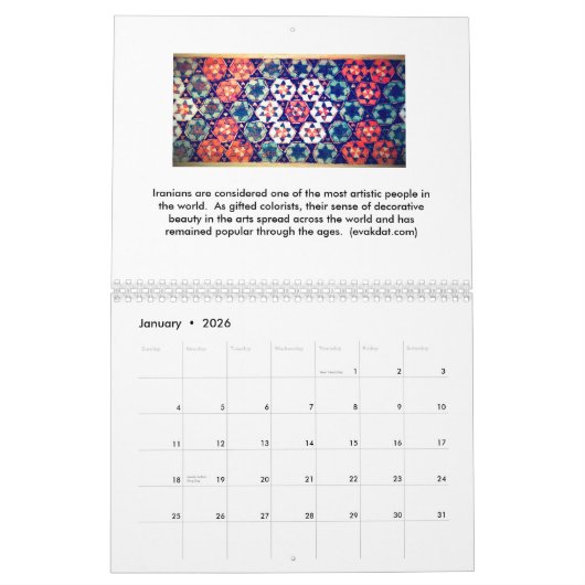 2016 calendrier - arts iraniens (Jan 2026)