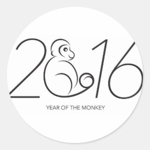 2016 Chinese Zodiac Monkey Line Art Tekening Ronde Sticker