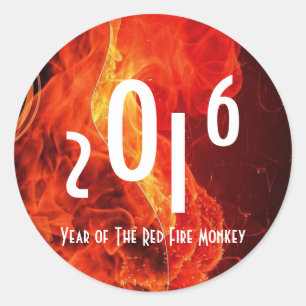 2016 Gelukkig Chinees nieuwjaar van de Rode Branda Ronde Sticker