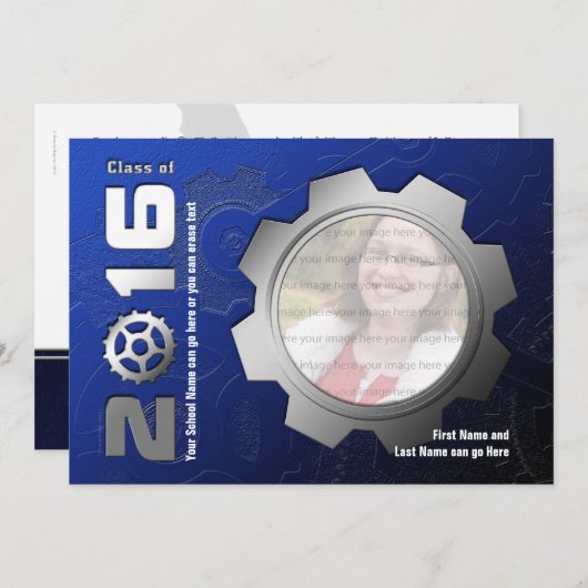 2016 invitation bleue et argentée d'obtention du (Devant / Derrière)