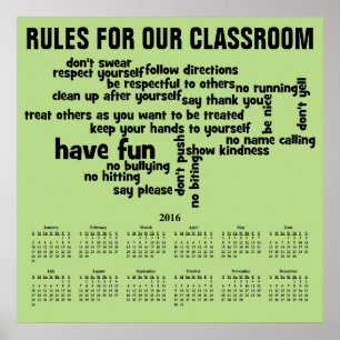 2016 kalender regels voor onze klas poster