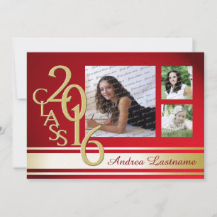 2016 Red Gold Varsity Stripe Afstuderen Tri Photo Kaart