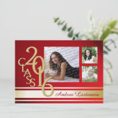 2016 Rood Goud Varsity Stripe Afstuderen TRI Foto Kaart (Staand voorkant)