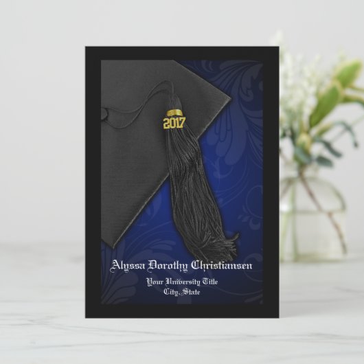 2017 Blue Tassel Charm College Custom Afstuderen Kaart (Staand voorkant)
