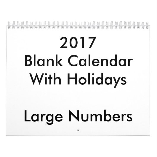 2017 Calendrier Blanc Avec Vacances Nombres Grands (Protection)
