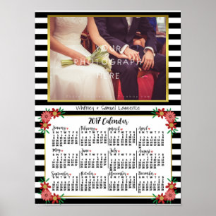 2017 Jaarkalender Trendy Bloem Strepen Foto Poster
