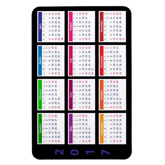 2017 Kleurenkalender  Groot Horizontaal Magneet (Verticaal)