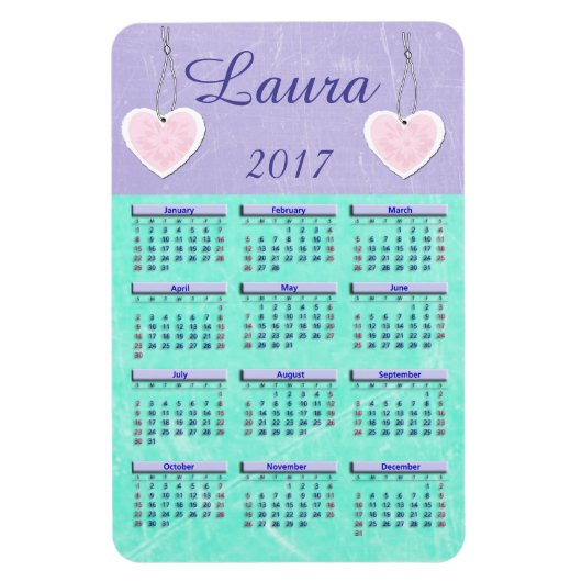 2017 Mini-calendrier violet et Turquoise Magnet (Vertical)