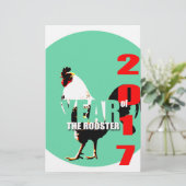 2017 Rooster-jaar in groene cirkel Briefpapier (Staand voorkant)