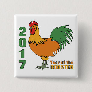2017 Rooster-knop Vierkante Button 5,1 Cm