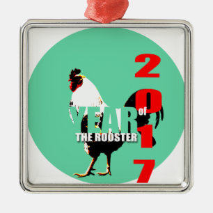 2017 Rooster Year in Green Circle S Ornament