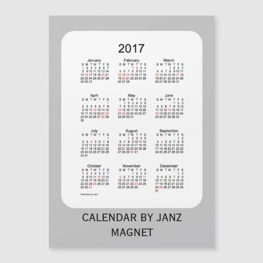 2017 Zilveren Vakantiekalender van Janz 5x7 Magnet (Voorkant)