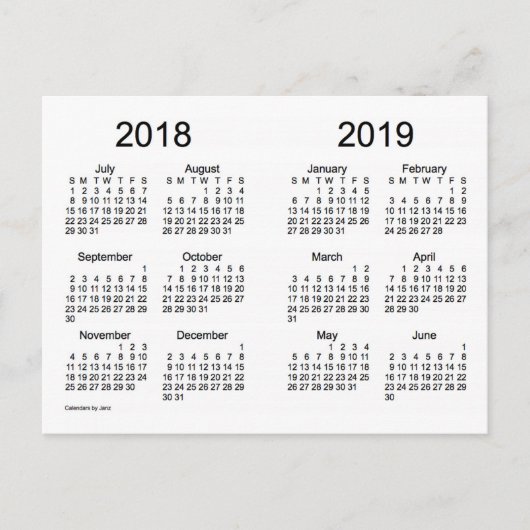 2018-2019 Schooljaar Mini Kalender door Janz Briefkaart (Voorkant)