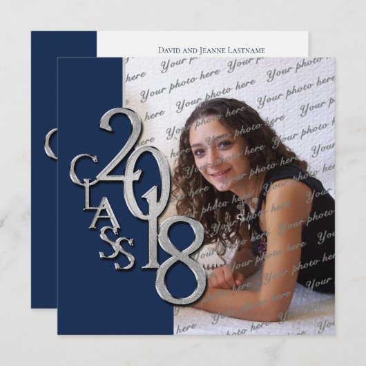 2018 Afstuderen Navy blauw en zilver Kaart (Voorkant / Achterkant)