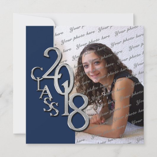 2018 Afstuderen Navy blauw en zilver Kaart (Voorkant)