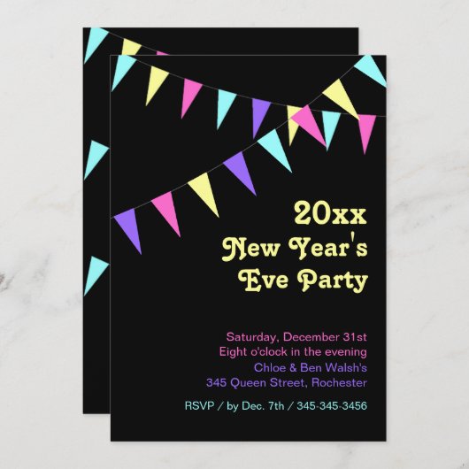 2018 Colorful Bunting nieuwjaarsuitnodiging Kaart (Voorkant / Achterkant)