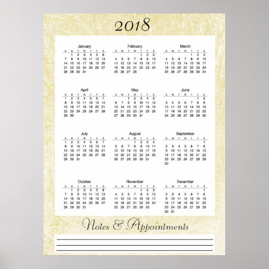 2018 Crèmekleurige kalenderposter Poster (Voorkant)