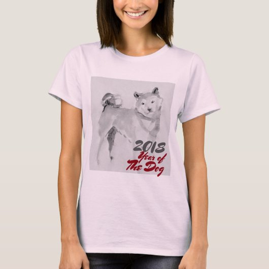 2018 Jaar van het schilderij van de Dog-inkt Vrouw T-shirt (Voorkant)