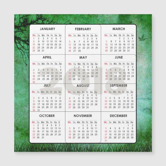 2018 Kalender Square Magnetic Natuur Green (Voorkant)