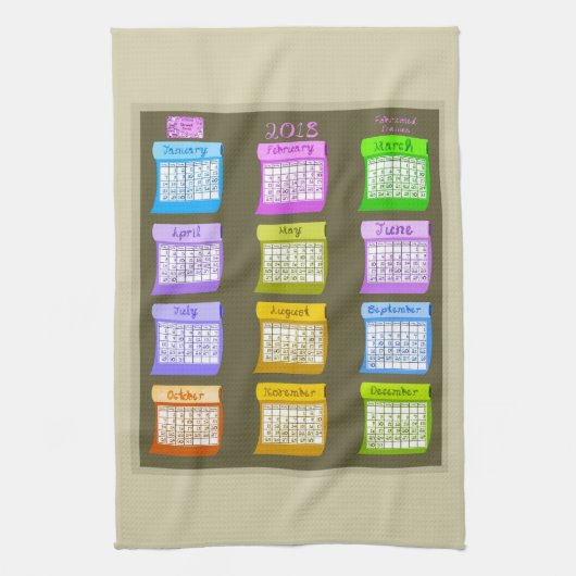 2018 Kalenderbouten van keukenhanddoek van textiel (Verticaal)