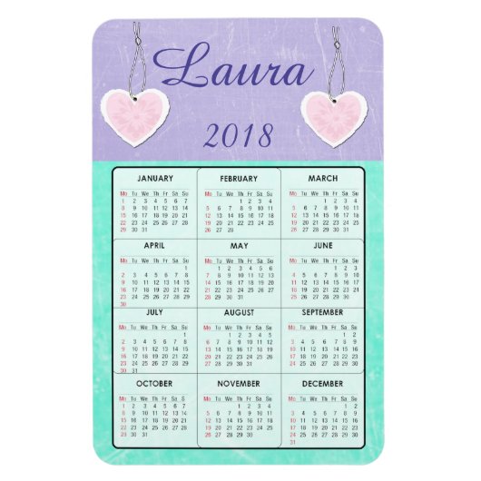2018 Mini-calendrier violet et Turquoise Magnet (Vertical)