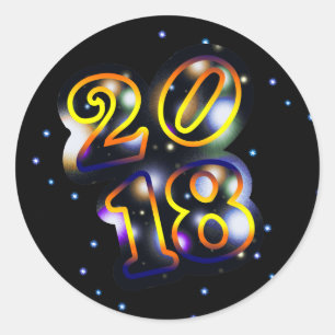 2018 Outer Space Happy Nieuwjaar Ronde Sticker