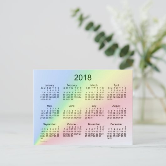 2018 Rainbow Mini Kalender van Janz Briefkaart (Staand voorkant)