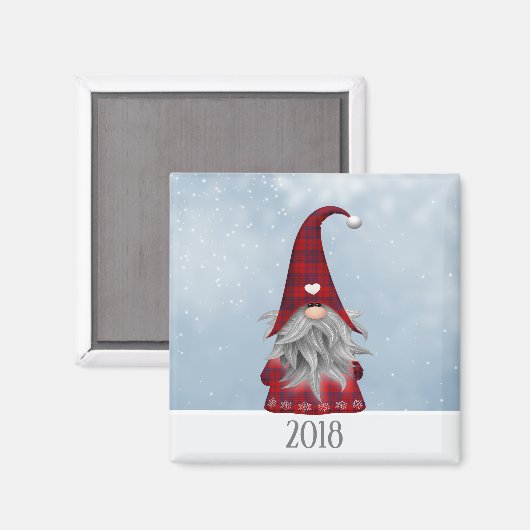 2018 Rood & Zwart Buffel Plaid Kerstmis Gnome Magneet (Voorkant / Achterkant)