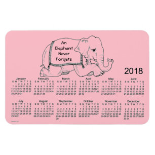 2018 Roze olifantenkalender door Janz 4x6 Magnet Magneet