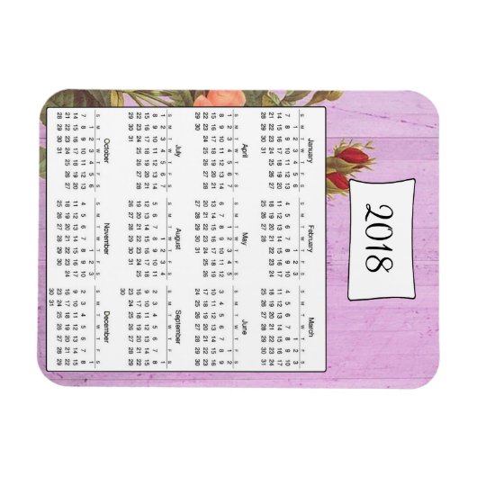 2018 Rustieke Paarse Bloemen Houten Kalender Magne Magneet (Horizontaal)