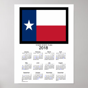 2018 Texas Staatsvlag Vakantiekalender door Janz Poster