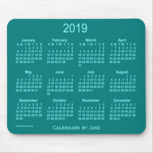 2019 calendriers turquoises par le tapis de souris