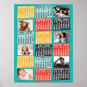 2019 Jaar Maandelijkse Kalender Moderne Foto Colla Poster