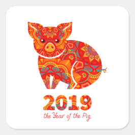 2019 Jaar van het varken Vierkante Sticker