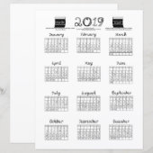2019 kalenderdop van tekenweefsel zwart-wit (Voorkant / Achterkant)